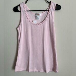 Pink Cotton Tank Top With A Bow Lace Detailing